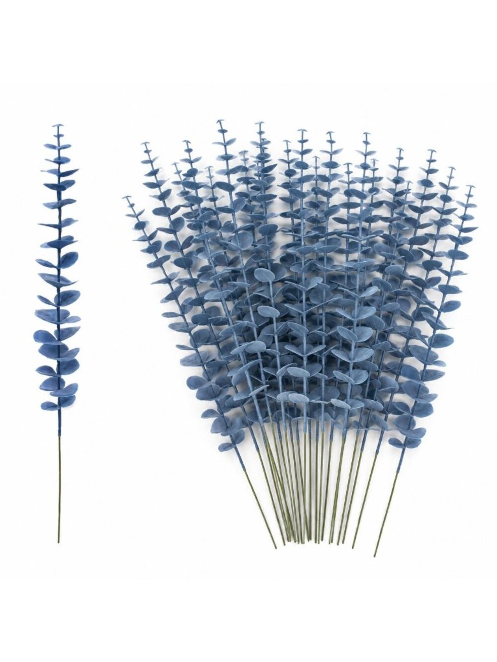 Gray Blue Faux Eucalyptus Stems 20pc, 15 Inch Wired Artificial Greenery for Wrea